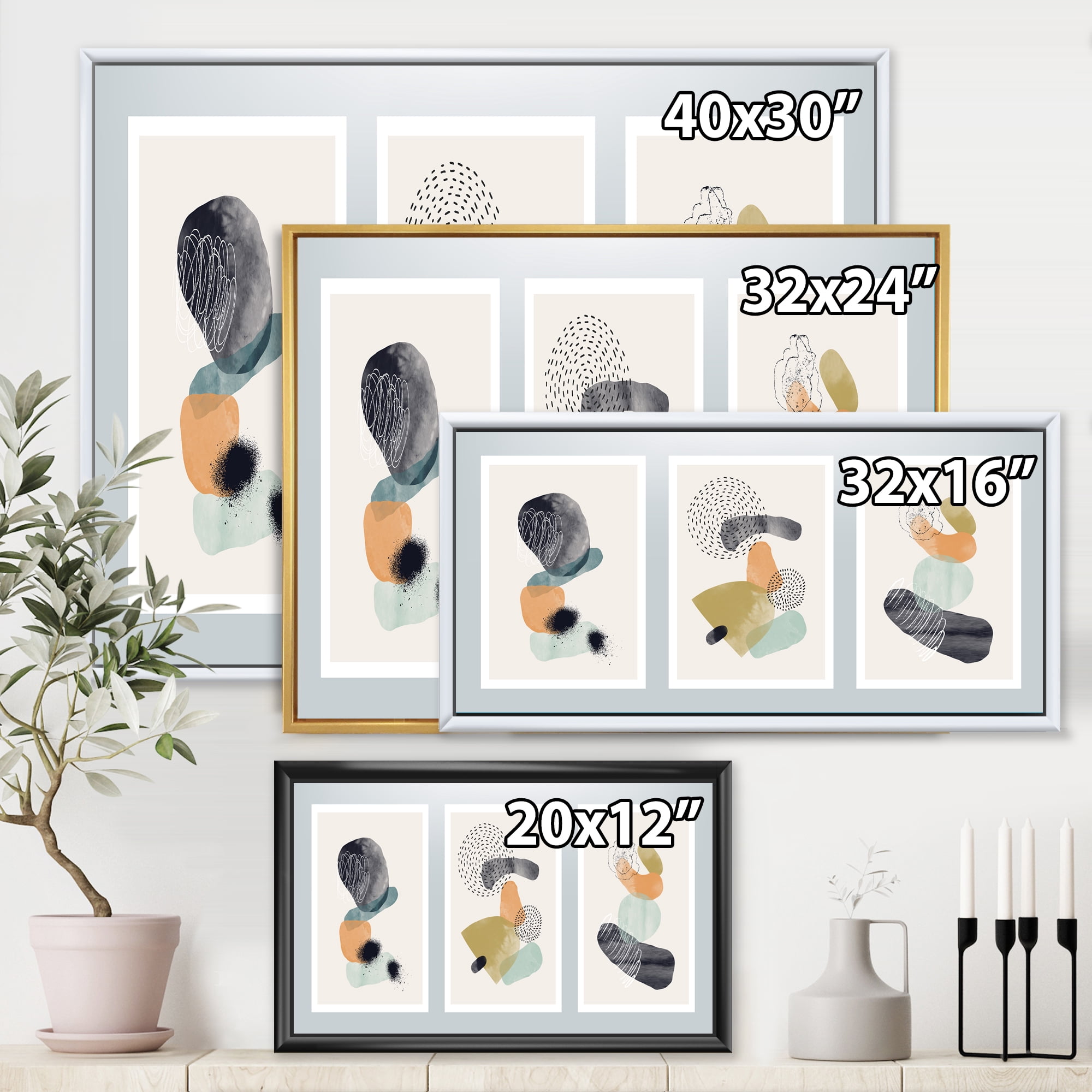 Designart 'Compostion Minimalistic of Organic Shapes I' Modern Framed Canvas Wall Art Print