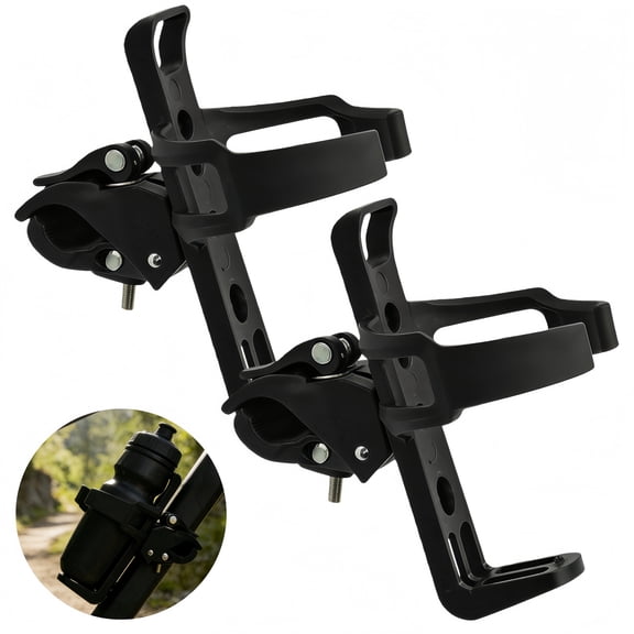 2 Pack Black Bike Water Bottle Holder, Tool-Free lnstallatlon, Universal Mount for Bicycles, Mountain Bikes, Road Bikes & Scooters, No Drilling Required