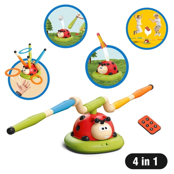 4-in-1 Musical Jump, Target Toss, Launcher & Baseball Toys Set with Remote Control for Kids Ages 3  Gifts