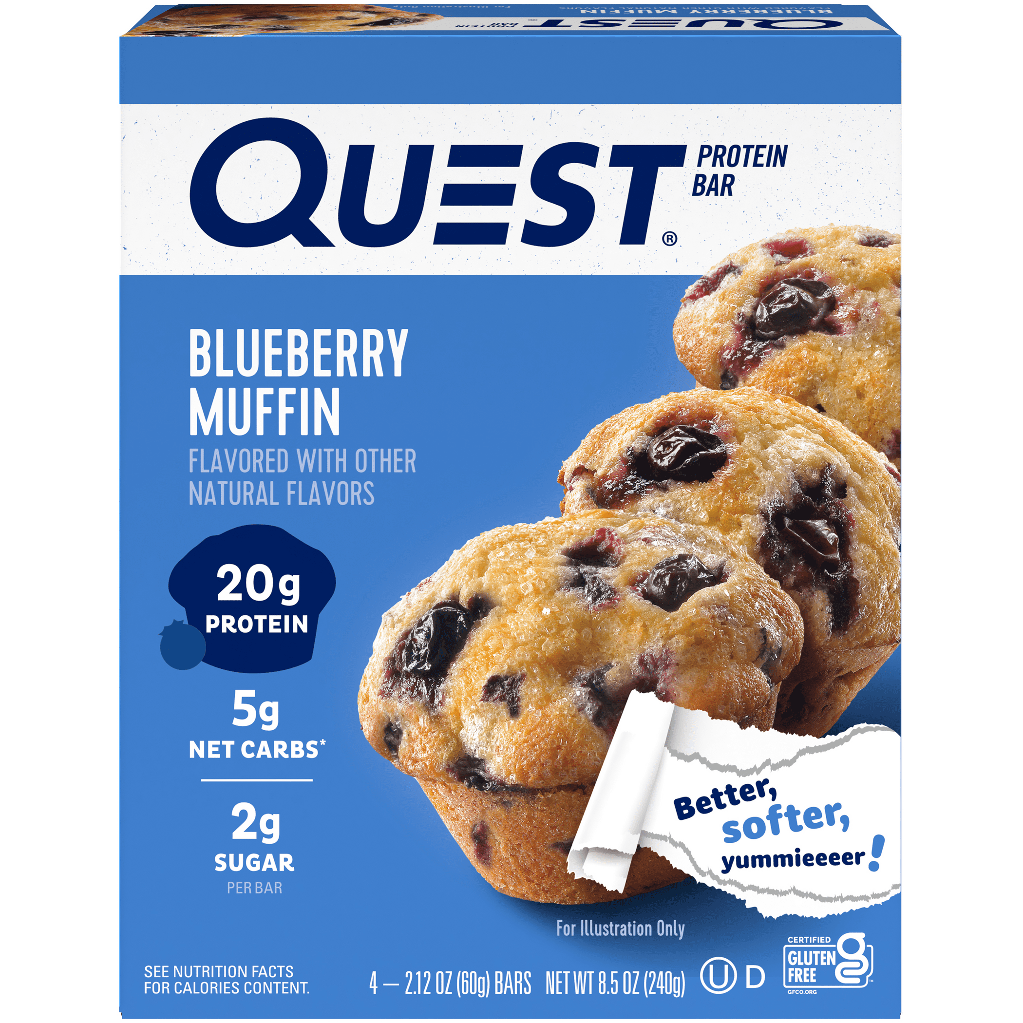 Quest Protein Bar, Blueberry Muffin, 21g Protein, 4pk