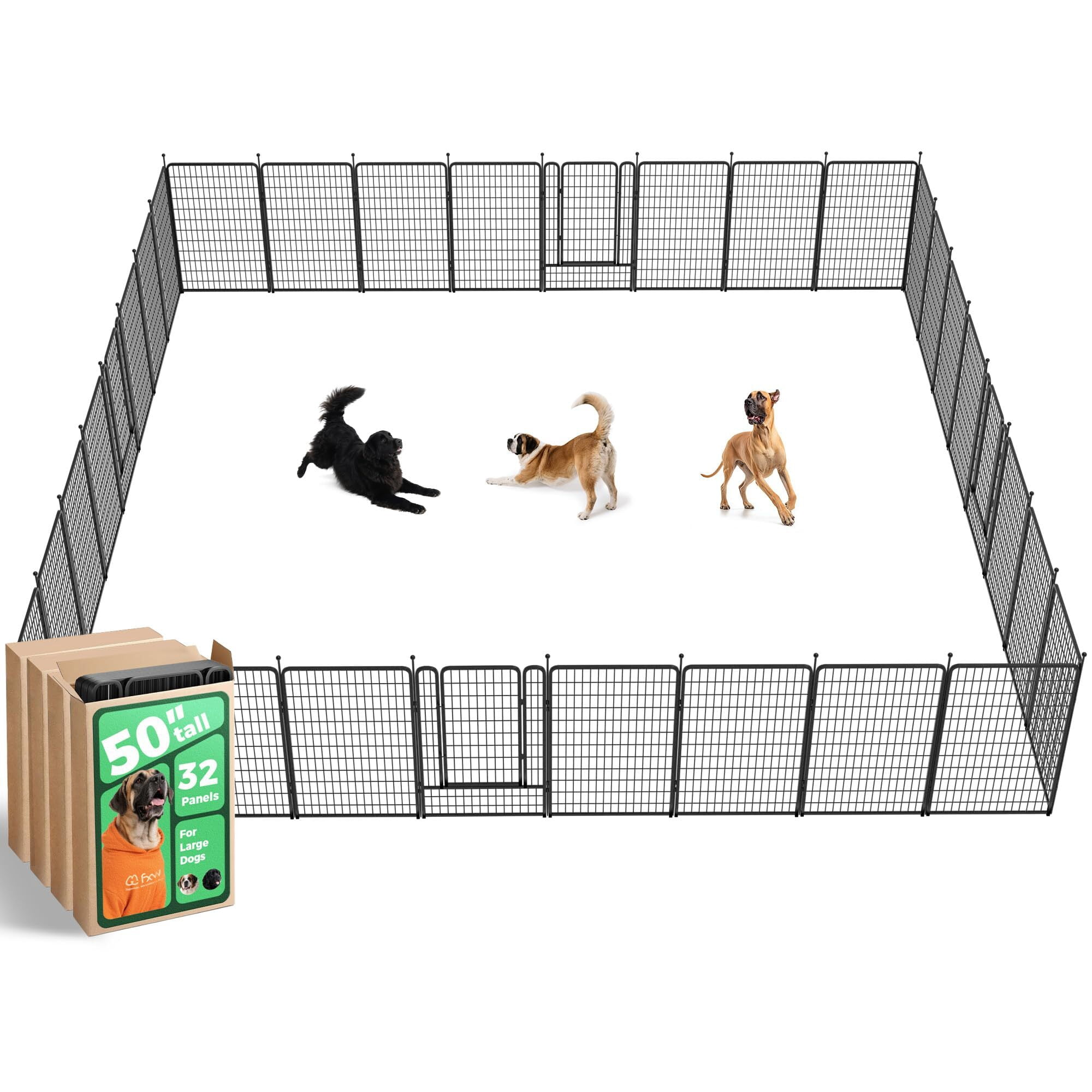 FXW Rollick Unleashed Dog Playpen for Indoor Yard RV Camping 50 inch 32 Panels for Large Dogs Black│Patented