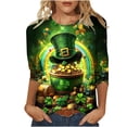 thumbnail image 2 of T-Shirt à Col Rond Imprimé de la Saint-Patrick pour Femmes, Manches Trois Quarts 3/4, Coupe Ample, 2 of 5