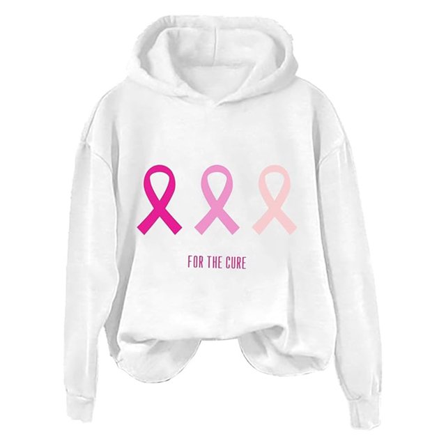 VBARHMQRT Camp Hoodie Cancer Shirts for Women Long Sleeve Cancer Awareness Shirt Ribbon Pattern Hooded Sweatshirts