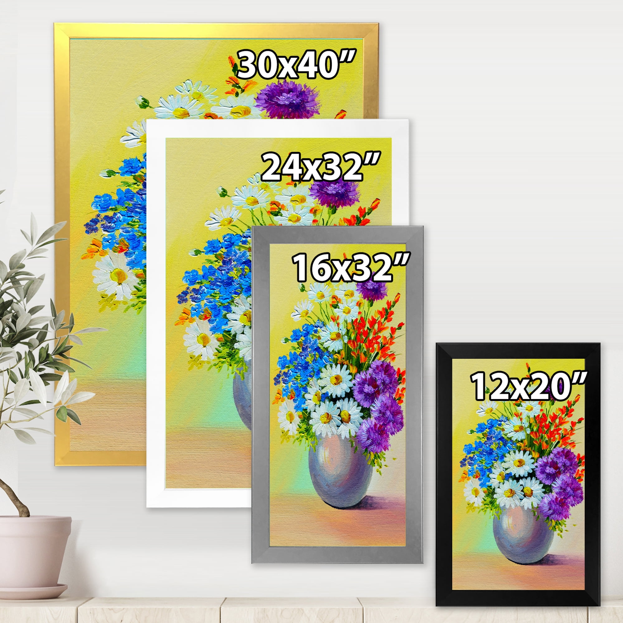 Designart 'Still Life A Bouquet Of Red Blue & White Flowers' Traditional Framed Art Print