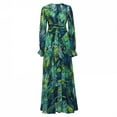 thumbnail image 2 of Pisexur Robe Maxi de Plage Fluide à Manches Longues et Col en V Imprimé Floral Bohème pour Femmes, 2 of 5