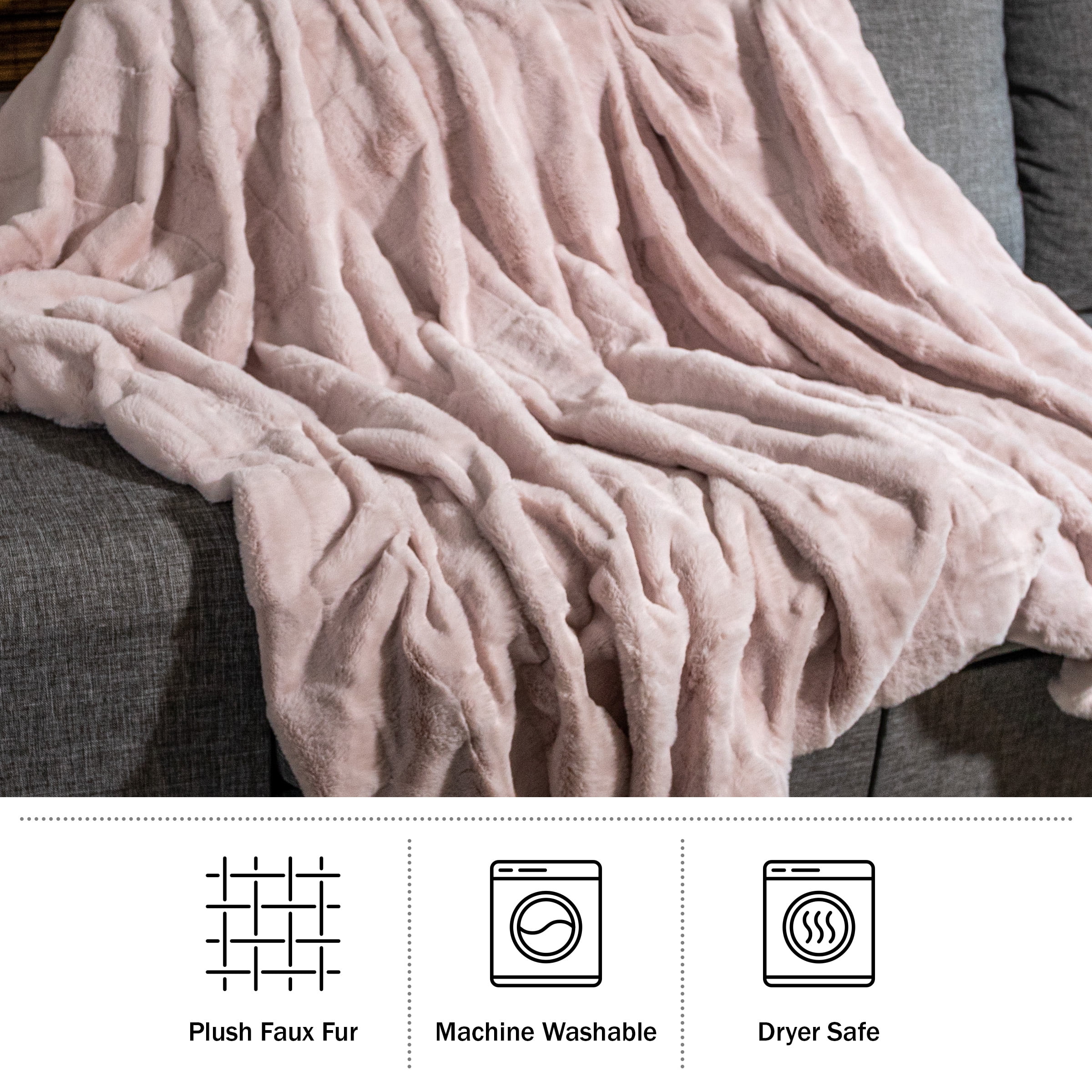 Lavish Home 60x80-Inch Faux Fur Blanket - Queen Size Bedding (Pink)