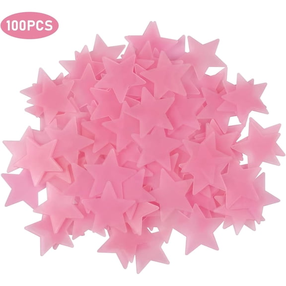 100Pcs Glow in The Dark Luminous Pink Stars Fluorescent Noctilucent Plastic Wall Stickers Decals for Home Ceiling Wall Room Decorations