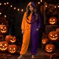 thumbnail image 2 of LILIYA Halloween ONESIE, Unisex Hooded Jumpsuit, Color Block Plush Loungewear with Front Pockets, Relaxed Fit 1-Piece Bodysuit, Cozy Holiday Sleepwear for Couples, 2 of 6
