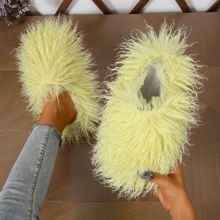 

Women s Curly Furry Slippers Indoor Thermal Cozy Fuzzy Shoes Warm Bedroom Floor Plush Slippers With Non-slip Sole-44-45