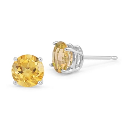 14k White Gold Round Citrine Stud Earrings 4mm Gift for Women Plated by Paris Jewelry 14k White Gold Round Citrine Stud Earrings 4mm Gift for Women Plated by Paris Jewelry