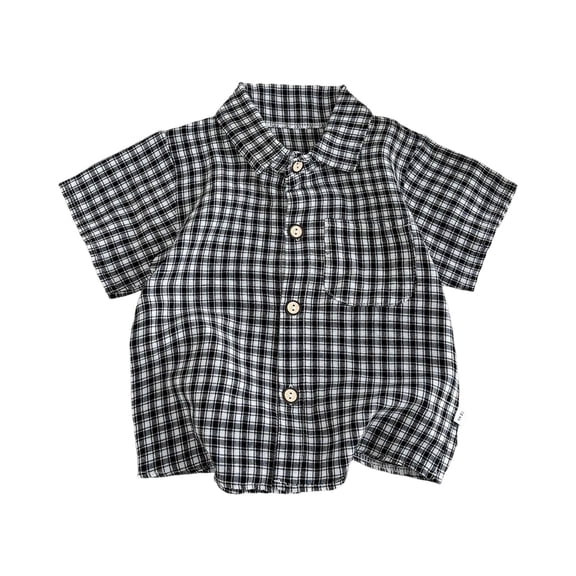 Tigivemen Short Sleeve Shirts for Kids Summer Tops with Pockets Baby Boy Clothes Casual Plaid Button Down Shirt Grey,1-2 Years