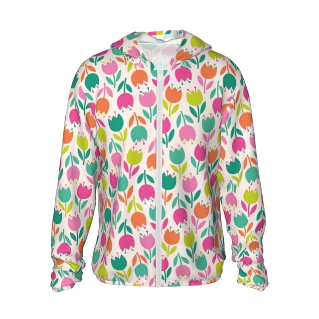 KLL Tulipes Imprimé Fleurs Hommes Femmes UPF 50+ Protection Solaire Veste à Capuche Manches Longues Pêche Randonnée Performance Chemise-TTG