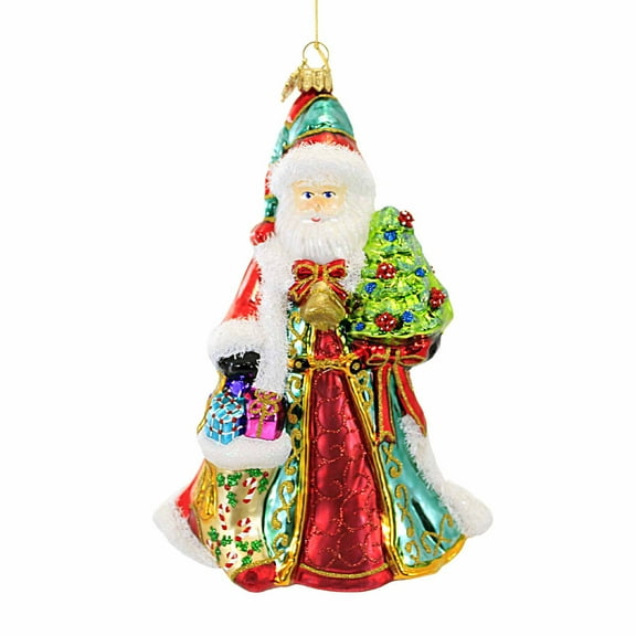 Huras Family Baroque Santa - One Ornament 7.0 Inch, Glass - Christmas Stocking Tree Bell Hf959