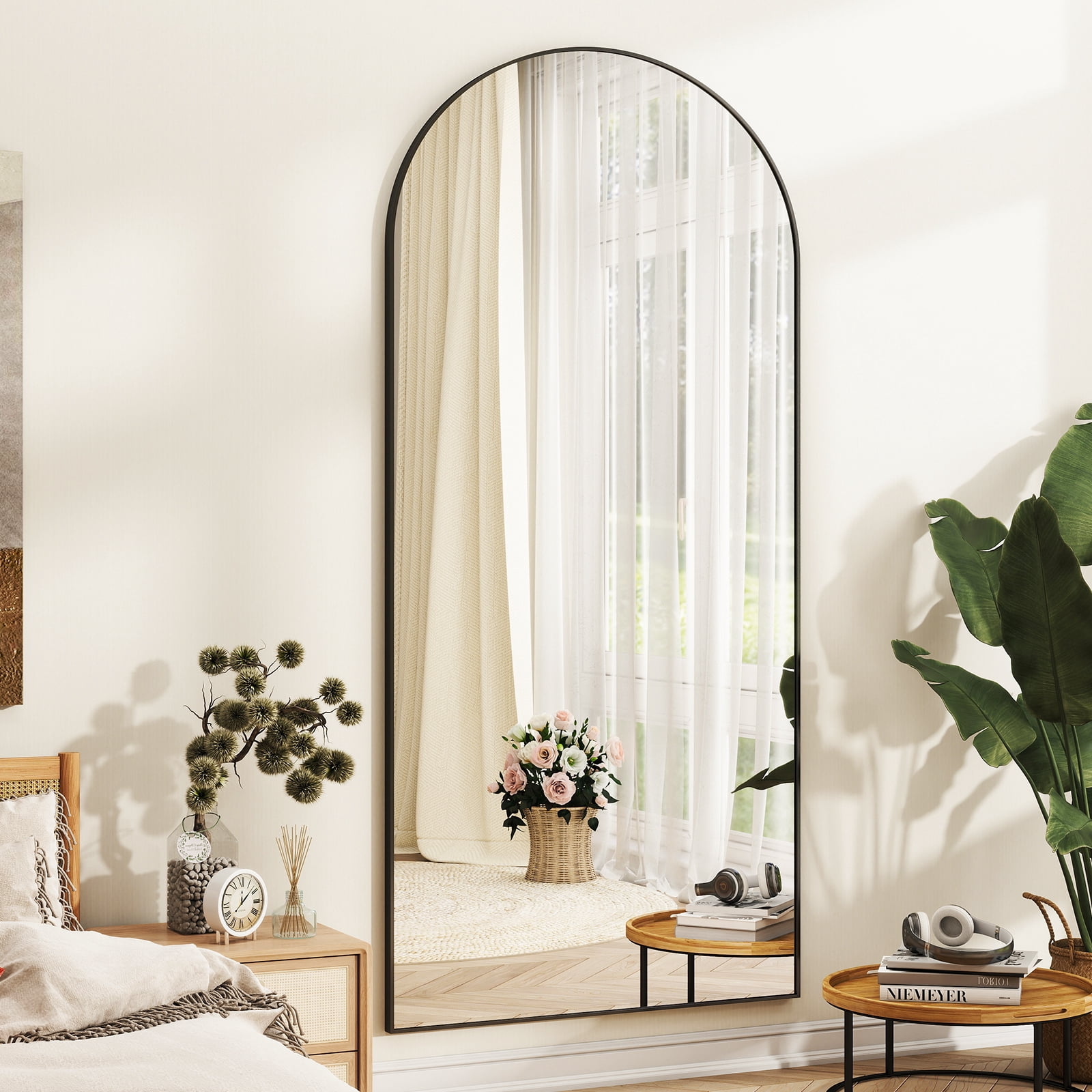 SHATTERVIEW 76"x34" Arched Floor Mirror Full Length Standing Body Dressing Mirror, Black