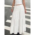 thumbnail image 5 of Women's White Multi Layer Maxi Skirt Drawstring Casual Summer Vacation Skirt, 5 of 11