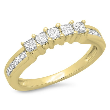 - 0.55 Carat (ctw) 14K Gold Princess Cut Diamond Ladies Anniversary Wedding Curved Stackable Ring 1/2 CT