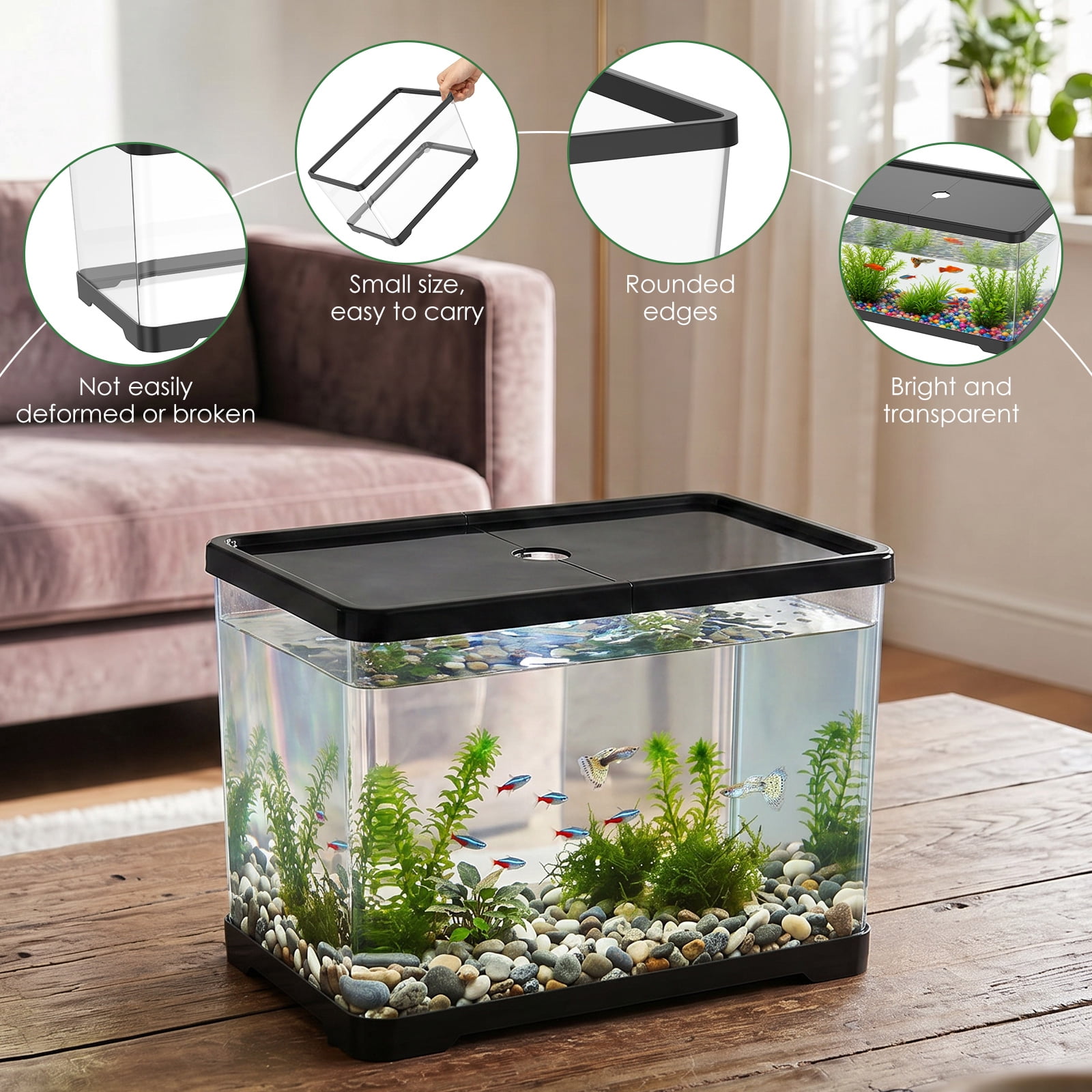 Austok PC Rectangular Fish Tank Aquarium for Fish Reptile Succulent Flower Centerpiece Shatterproof with Clear Clarity for Home Office Desktop Decor
