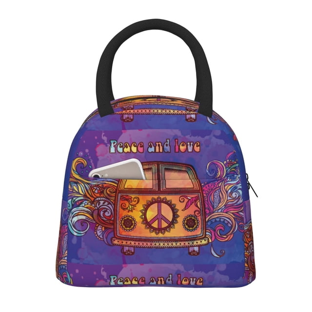 Disketp Peace And Love Bolsa Térmica para Almuerzo, Lonchera con Abertura Amplia y Gran Capacidad, Organizador Reutilizable para Mujeres, Hombres y Adultos