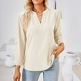 thumbnail image 4 of IROINNID T-shirt à Manches Longues en Polyester à Rabais pour Femmes, Décontracté, Uni, Col Fendu, Coupe Ample, Haut T-shirt, Blanc, 4 of 7