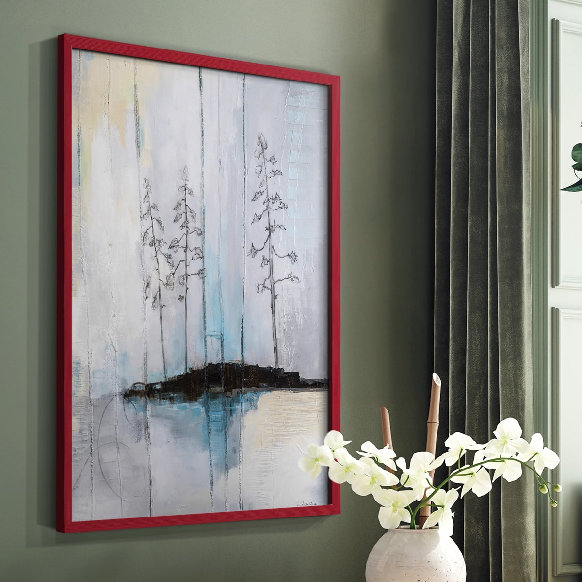 In the Company of Three in Red Solid Wood 11 x 14 Framed Print