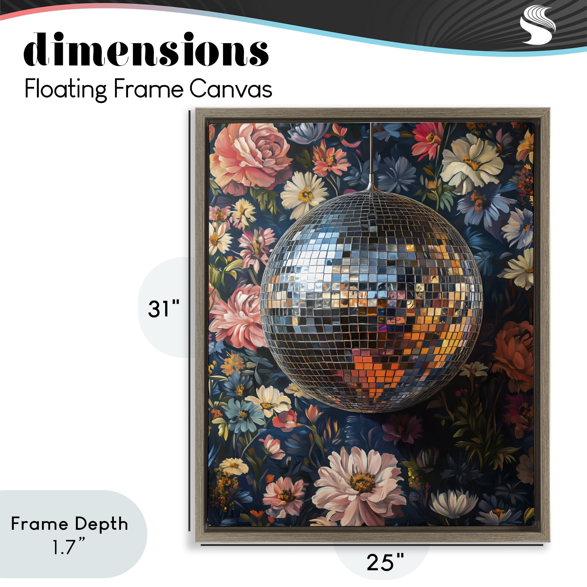 Stupell Industries Floral Disco Ball Reflection Brown Framed Floater Canvas Wall Art, design by LSR Design Studio
