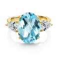 thumbnail image 2 of Gem Stone King 18K Yellow Gold Plated Silver Sky Blue Topaz and Lab Grown Diamond Engagement Ring for Women | 8.24 Cttw | Oval Checkerboard 14X10MM | Gemstone November Birthstone | Size 8, 2 of 3