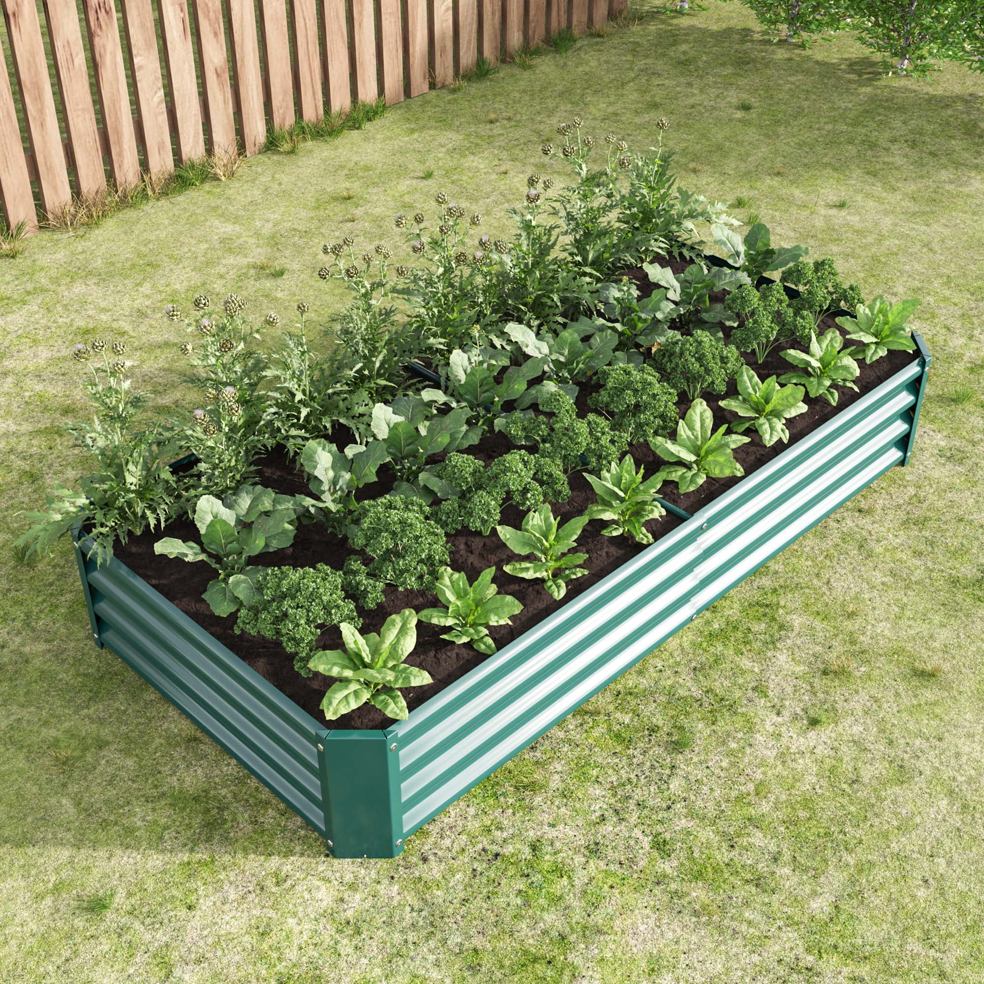 Aukfa Raised Garden Bed Outdoor, Large Heavy Metal Planter Box Steel Kit for Vegetables Flowers Herb, 6 ft x 3 ft, Green