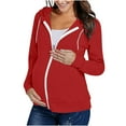 thumbnail image 2 of Mifsaly Zip Up Maternity Hoodie Long Sleeve Drawstring Hooded Sweatshirt Pregnancy Office Outdoor Jacket Women Spring Fall Warm Outerwear M, 2 of 9
