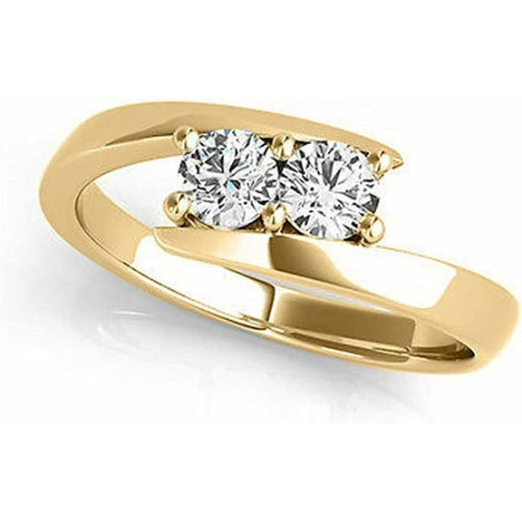 JewelMore Two Stone Ring Forever 1/4ct two Diamond in 14K Yellow Gold (I-J / I2-I3)