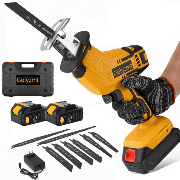 Golyzmt 21V Brushless Cordless Reciprocating Saw, 3500 SPM Variable Speed Portable Sawzall, 2 x 4.0Ah Batteries, 8 Saw Blades and Carrying Case for for Wood, Metal and PVC Cutting