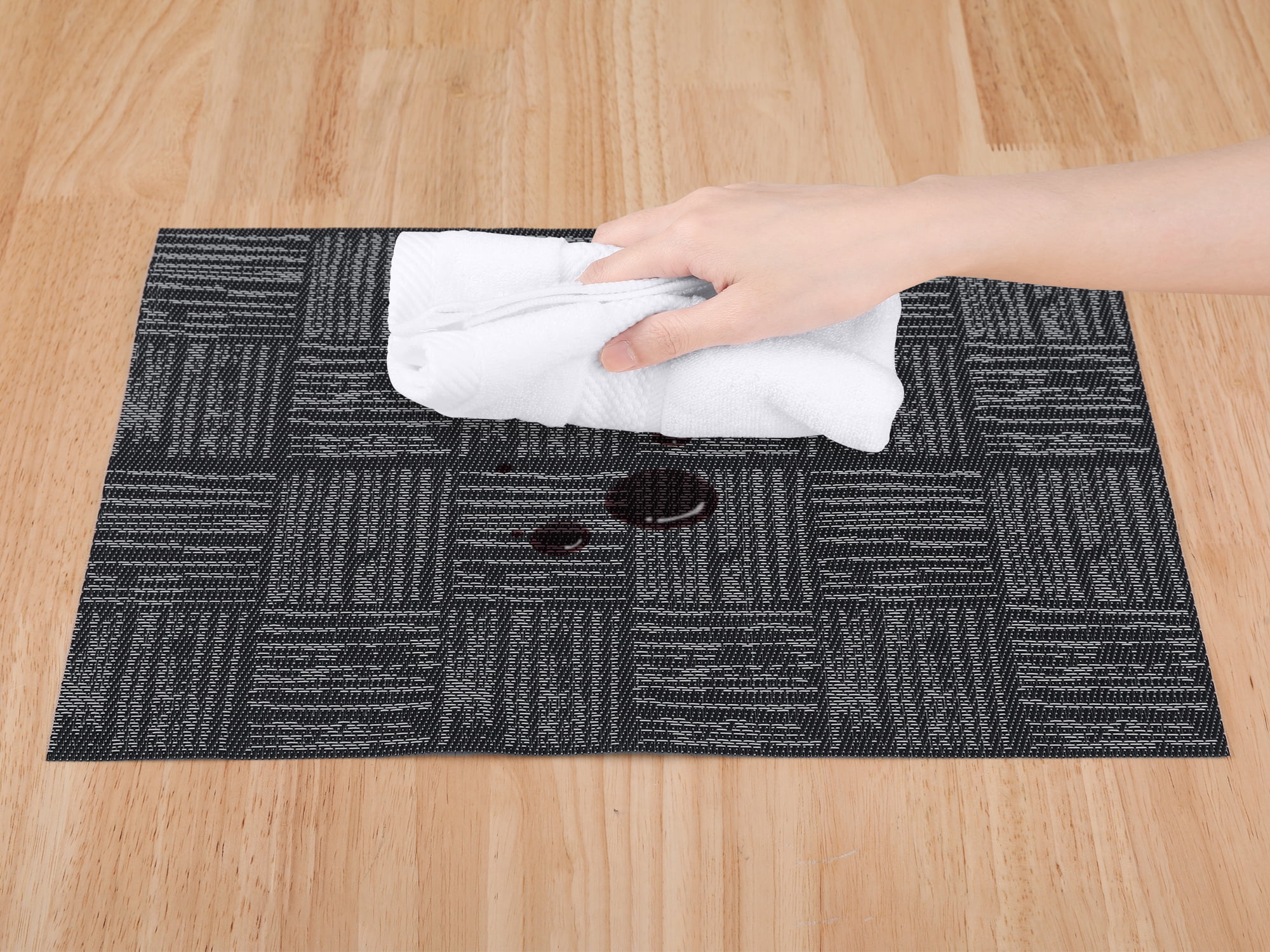 Unique Bargains Vinyl Placemats for Kitchen Dining Table Wipeable Mat Black 18x12in