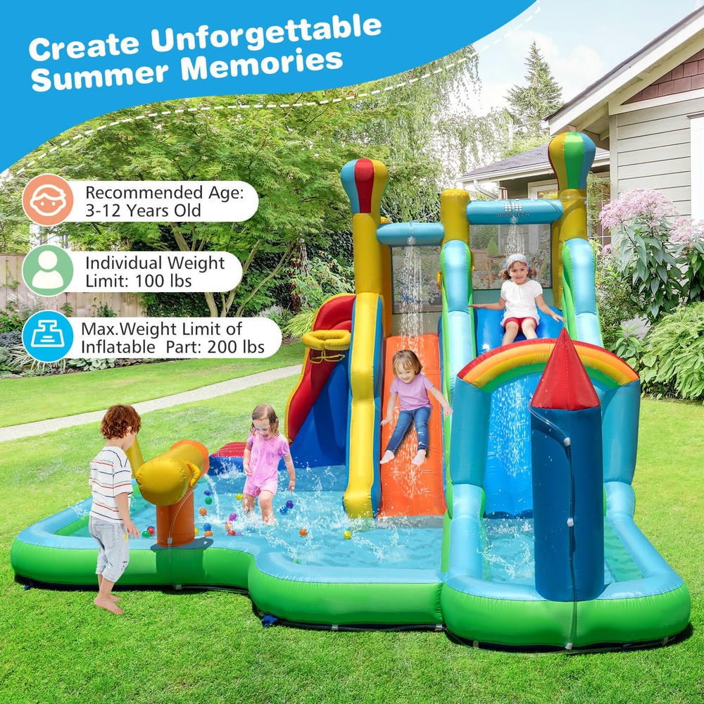 GVN Inflatable Water Slide Bouncer with 750W Blower, Jumping Castle for Outdoor, Kids, Yard, Multicolor