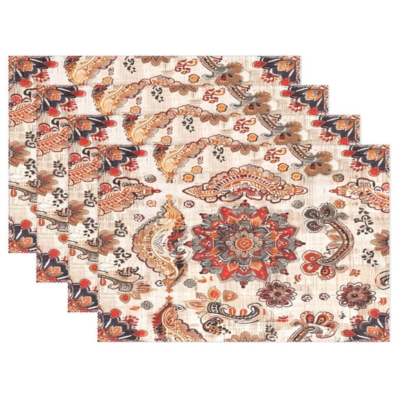 Ryvnso Placemats Set of 4 Ethnic Bohemian Mandala Paisley Rustic Dining Mats Heat-Resistant Non-Slip Washable Table Mat