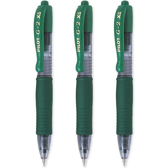 Pilot G2-XS Pixie Retractable Gel Ink Rollerball Pens - 0.7mm Nib - Green- Pack of 3