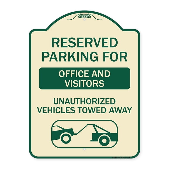 SignMission Designer Series Sign - Unauthorized Vehicles Towed Away | Tan & Green 18" x 24" Heavy-Gauge Aluminum Architectural Sign | Protect Your Business & Municipality | Made in the