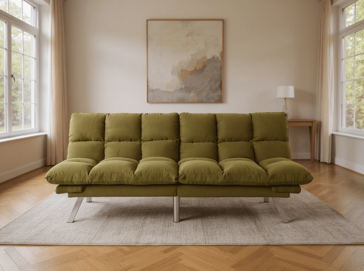 Gewnee 67.3 Inch Futon Sofa Bed, Corduroy Fabric Sleeper Sofa, Modern Loveseat for Apartments and Offices, Adjustable Backrest and Armrests.Green