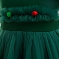 thumbnail image 5 of Otqutp Kids Girls Christmas Flying Sleeve Tutu Dress Xmas Bow Knot Colorful Pompoms Dress Girls Floral Ruffle Tulle Skirt Flare Sleeve Dresses(Green,5-6 Years), 5 of 8
