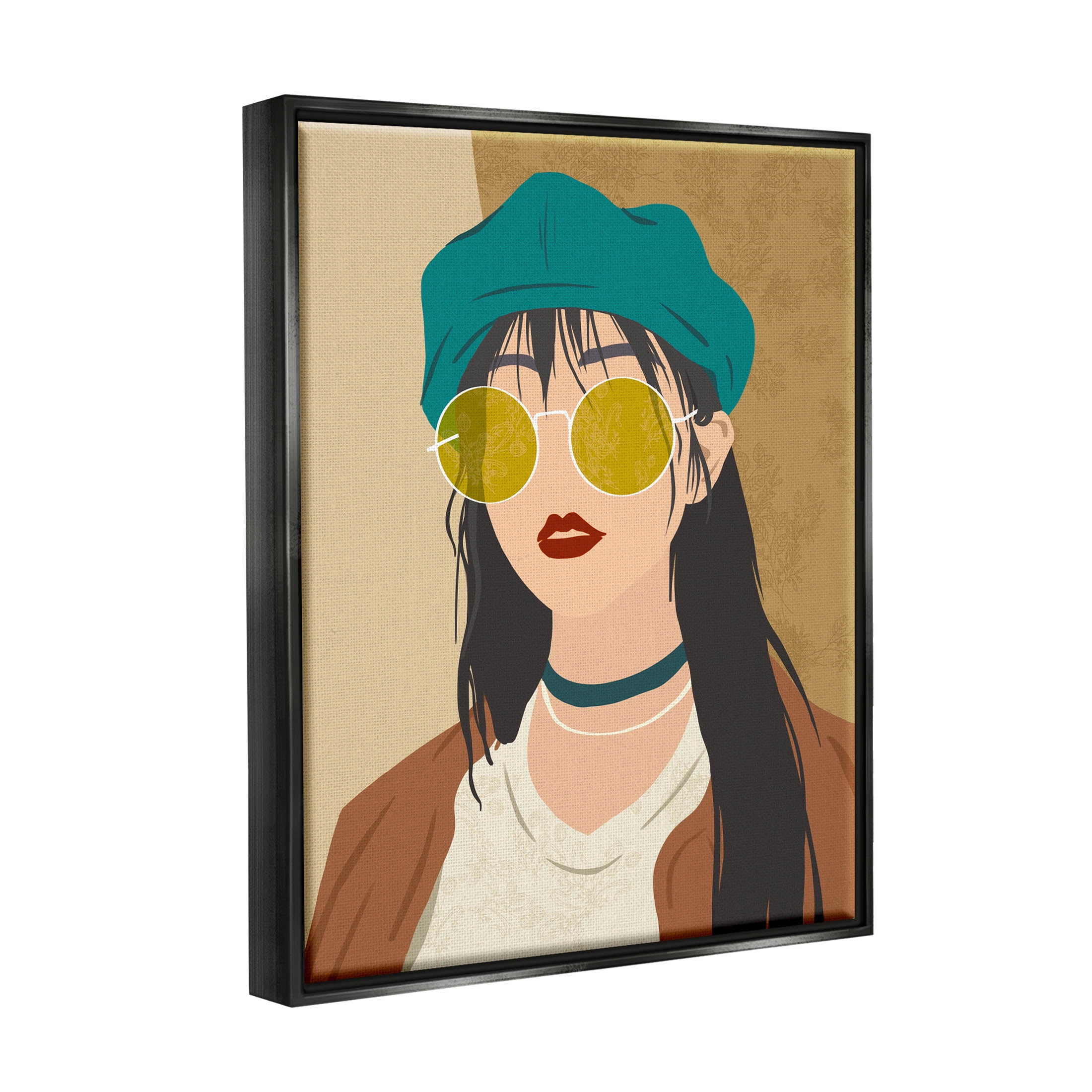 Boho Fashion Girl Portrait Botanical & Floral Graphic Art Jet Black Framed Art Print Wall Art