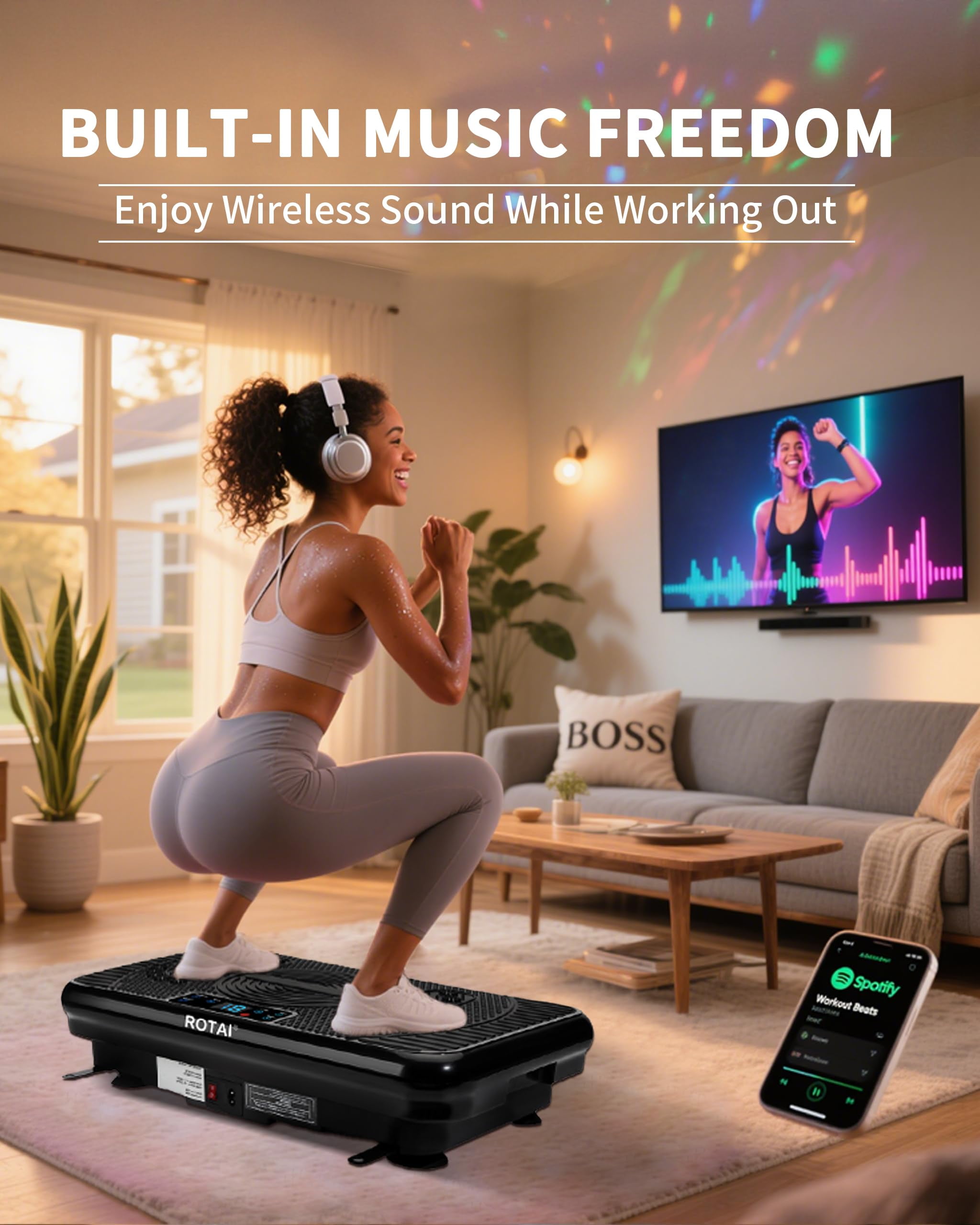 BEF Vibrating Plate Exercise Machine，Bluetooth Remote and LED Display, 300 lbs, 150 Watts Shake Board for Women and Men, Entertainment Activities, Black