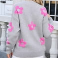 thumbnail image 5 of Womens Sweaters Pullover Long Sleeved Round Neck Flower Embroidered Sweater Gray M, 5 of 6