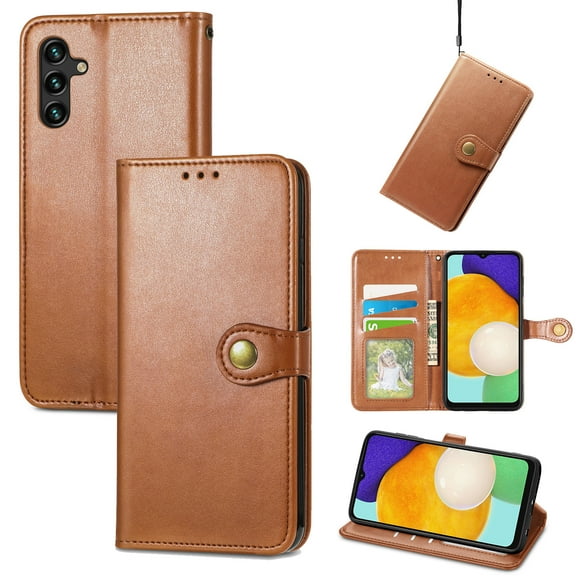 Mantto for Samsung A14 Wallet Case 5G with Card Holder Slots, Premium PU Leather Magnetic Flip Cover with Kickstand, Shockproof TPU Interior Case Compatible with Samsung Galaxy A14 5G, Brown