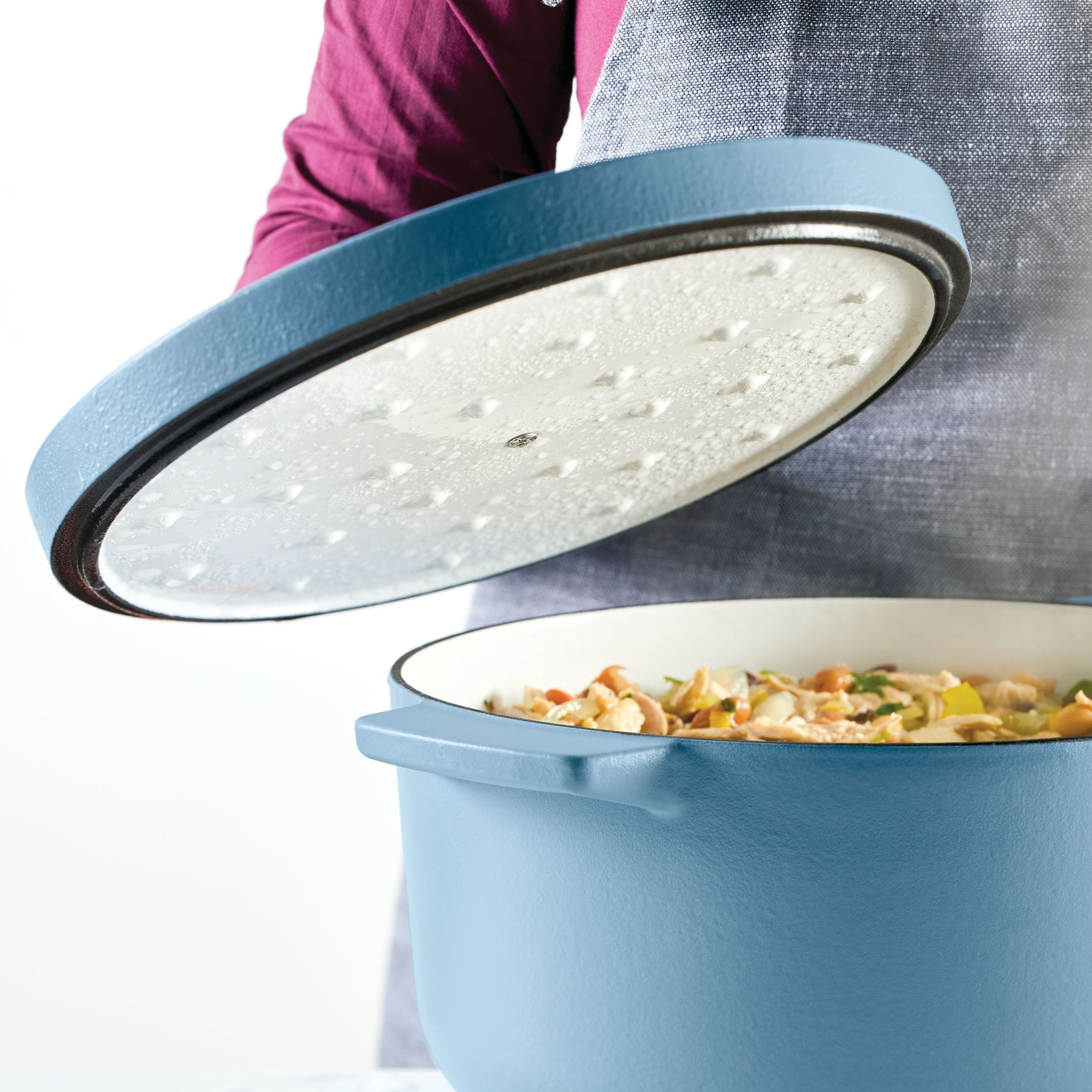 KitchenAid Enameled Cast 6 Quart Iron Induction Dutch Oven, Metal Utensil, Broiler and Oven Safe to 500°F, Blue Velvet