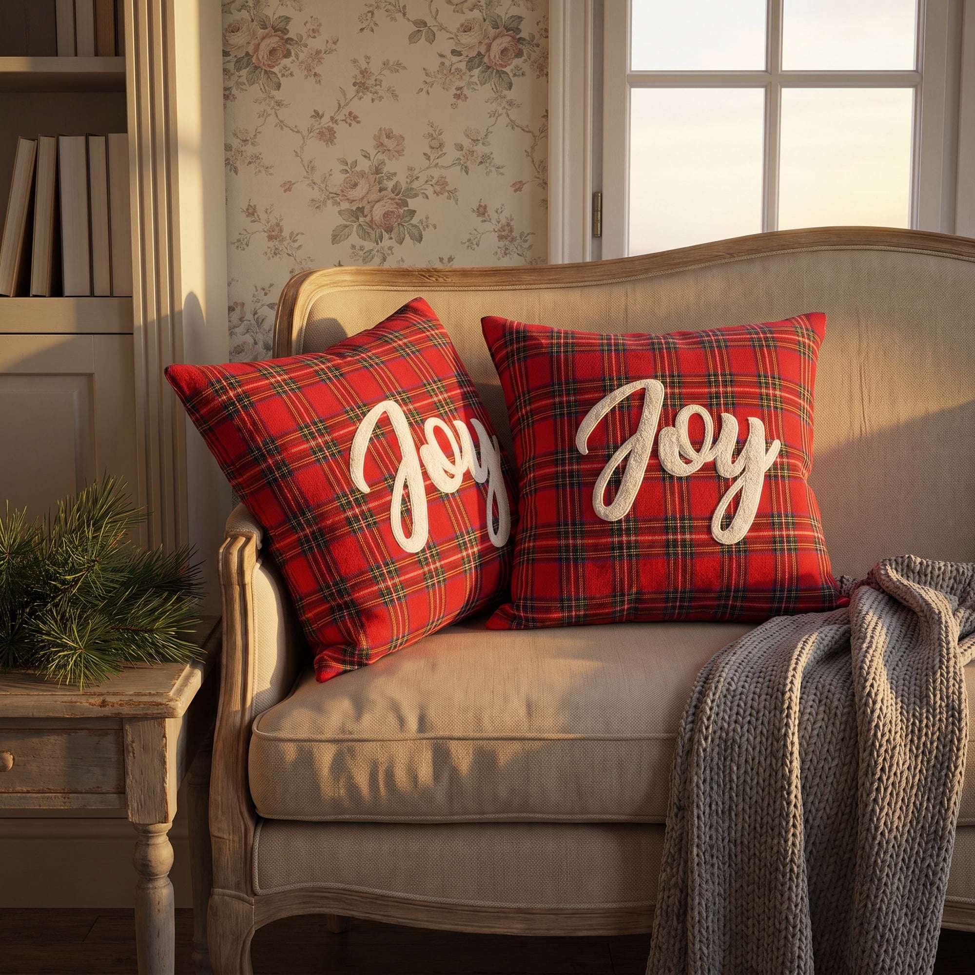 Unique Bargains Plaid Throw Pillow Covers Tartan Cushion Cases Red Tartan Joy 18"x18"
