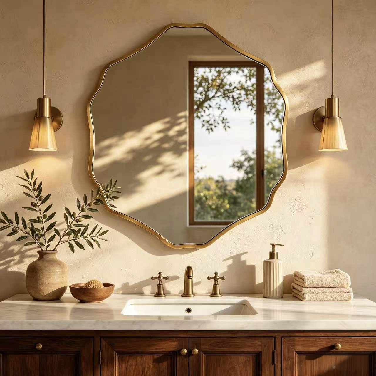 MAYEERTY 24x32 Inch Black Metal Framed Arched Bathroom Wall Mirror