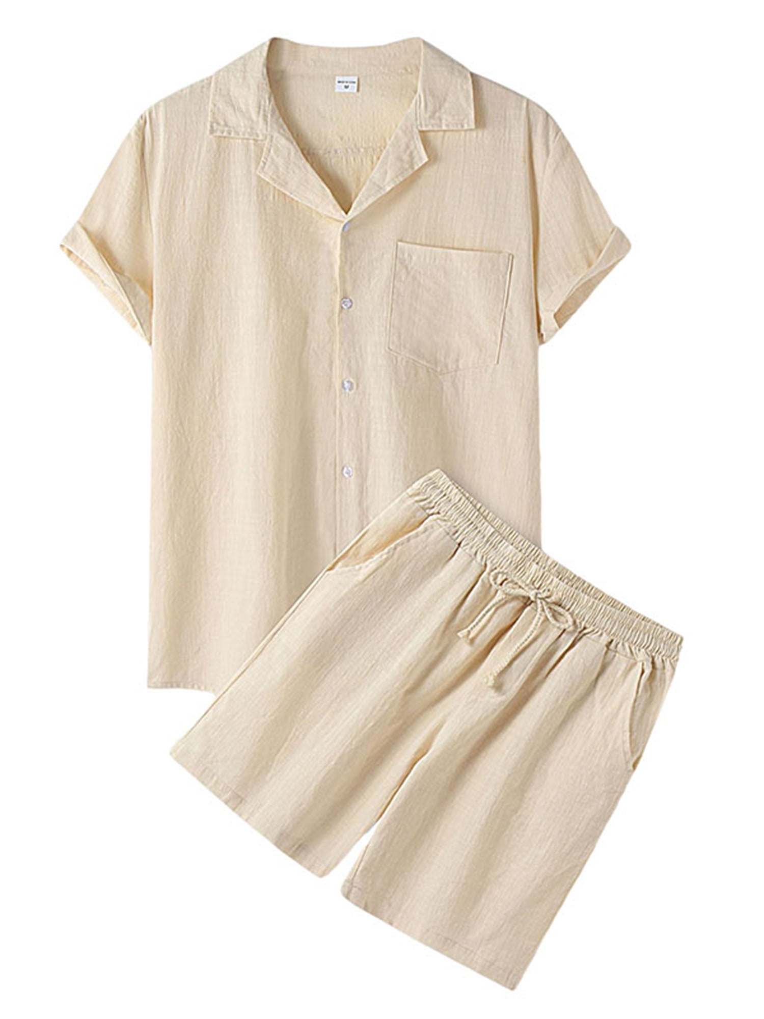 mens 2 piece linen short set