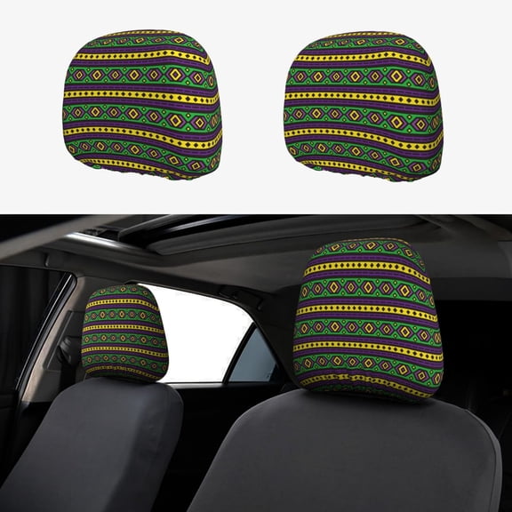 Goofa Carnival Mardi Gras Pattern 2 PCS Car Headrest Cover, Headrest Protector,Universal Interior Car Accessories