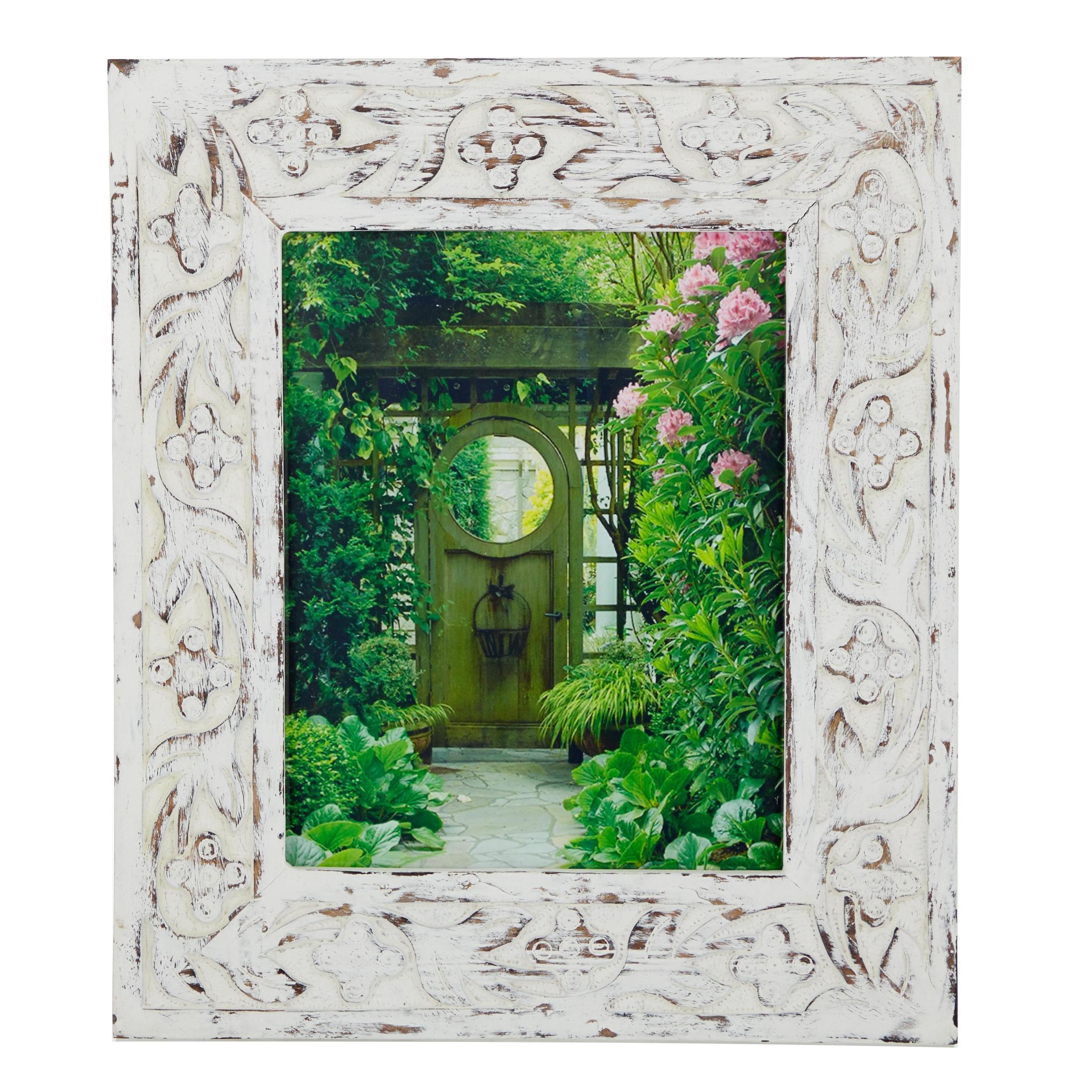 DecMode 8" x 10" Handmade Intricate Carved White Floral Photo Frame