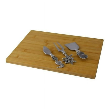 Three Star SX3100 13.25 x 9.5 in. Silver Nautical Cheese Board With Utensil Set - 3 Piece