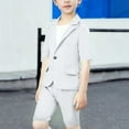 thumbnail image 4 of AINIYS Boys Short Sleeve Crew Neck Pullover Lightweight Stylish Three Piece Jacket Shirt And Shorts Set For Party Vacation Daily Gray 9-10 Years, 4 of 6