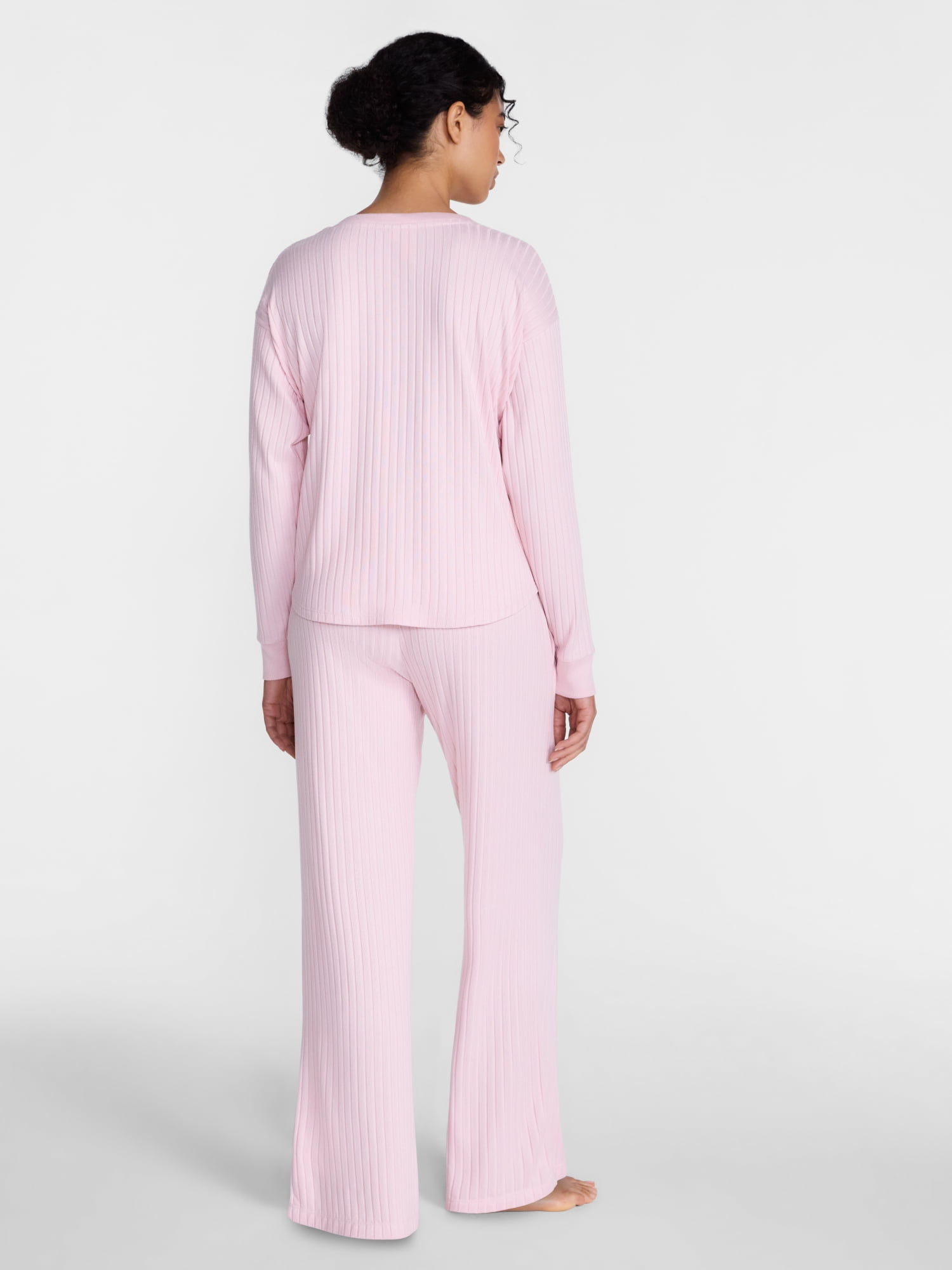Joyspun Women's Cozy Lounge Collection Hacci Henley Top and Pants, 2-Piece Pajama Set, Sizes XS-3X